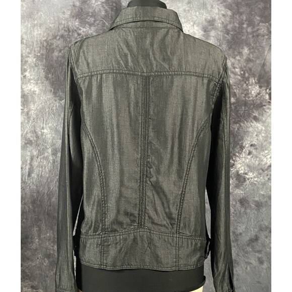 Tahari Black Snap Front Denim Style Trucker Jacket Large 12-14 EUC - Picture 6 of 7